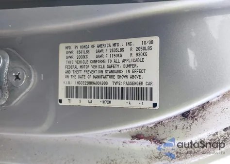 2009 Honda Accord Exl z USA, uszkodzony, nr VIN 1HGCS22889A004988